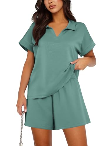 PINSPARK Trainingsanzug Damen Set Winter Einfarbig Zweiteiler Hausanzug Outfit Jogger Hausanzug Set 2 Teiler Elegant Loungewear Grün XL von PINSPARK