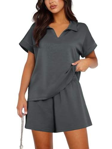 PINSPARK Trainingsanzug Damen Set Winter Einfarbig Zweiteiler Hausanzug Outfit Jogger Hausanzug Set 2 Teiler Elegant Loungewear Dunkelgrau XL von PINSPARK