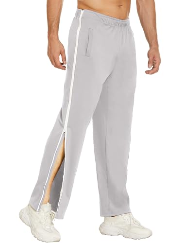 PINSPARK Trainingshose Herren Jogginghose seitlich zu öffnen Lang Laufhose mit Taschen Basketball Hose Freizeithose Schnellfickerhose Hellgrau XXL von PINSPARK