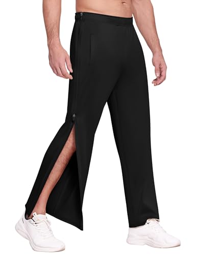 PINSPARK Trainingshose Herren Jogginghose seitlich zu öffnen Lang Laufhose mit Taschen Basketball Hose Freizeithose Schnellfickerhose Reines Schwarz XXL von PINSPARK