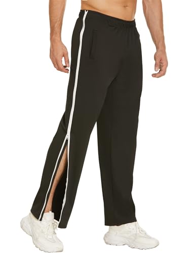 PINSPARK Trainingshose Herren Jogginghose seitlich zu öffnen Lang Laufhose mit Taschen Basketball Hose Freizeithose Schnellfickerhose Schwarz XXL von PINSPARK