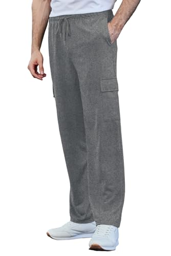 PINSPARK Trainingshose Herren Lang Casual Jogginghose Loose Fit Cargo Hose Sweatpants Jogger Elastische Taille mit 4 Taschen Laufen Yoga Outdoor Dunkelgrau S von PINSPARK