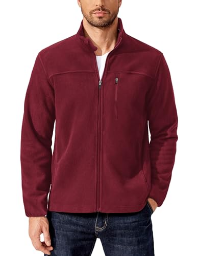 PINSPARK Übergangsjacke Herren Fleecejacke Full Zip Stehkragen Winterjacke Frühling Outdoor Wanderjacke Gym Strickjacke Funktion Trekking Fahrrad Jacke XXL Weinrot von PINSPARK