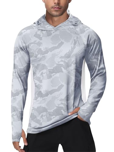 PINSPARK UV Shirt Herren Sport Tshirts UPF 50+ UV Sonnenschutz Langarmshirt Hoodie Kapuzenpullover mit Daumenloch Rashguard Atmungsaktiv Surfen Angeln Wandern Top Grau S von PINSPARK