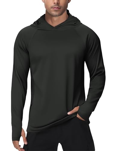 PINSPARK UV Shirt Herren Sport Tshirts UPF 50+ UV Sonnenschutz Langarmshirt Hoodie Kapuzenpullover mit Daumenloch Rashguard Atmungsaktiv Surfen Angeln Wandern Top Solides Schwarz M von PINSPARK