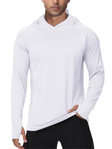 PINSPARK UV Shirt Herren Sport Tshirts UPF 50+ UV Sonnenschutz Langarmshirt Hoodie Kapuzenpullover mit Daumenloch Rashguard Atmungsaktiv Surfen Angeln Wandern Top Weiß S von PINSPARK