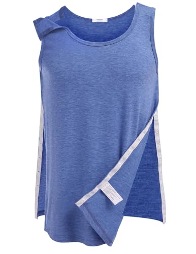 PINSPARK Unisex Shirt nach Schulteroperationen Post Chirurgie Tank Tops Damen Reha Tanktop Herren Snap Open Abreißbar T-Shirts Chemo Rotatorenmanschette Kleidung Blau XL PINSPARK Unisex Shirt nach Schulteroperationen Post Chirurgie Tank Tops Damen Reha Tanktop Herren Snap Open Abreißbar T-Shirts Chemo Rotatorenmanschette Kleidung Blau XL von PINSPARK