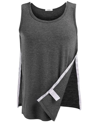 PINSPARK Unisex Shirt nach Schulteroperationen Post Chirurgie Tank Tops Damen Reha Tanktop Herren Snap Open Abreißbar T-Shirts Chemo Rotatorenmanschette Kleidung Dunkelgrau L von PINSPARK