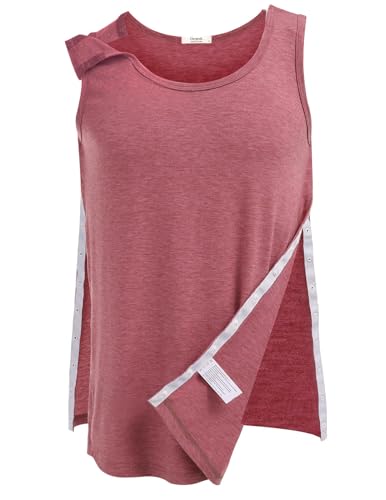 PINSPARK Unisex Shirt nach Schulteroperationen Post Chirurgie Tank Tops Damen Reha Tanktop Herren Snap Open Abreißbar T-Shirts Chemo Rotatorenmanschette Kleidung Rot XXL von PINSPARK