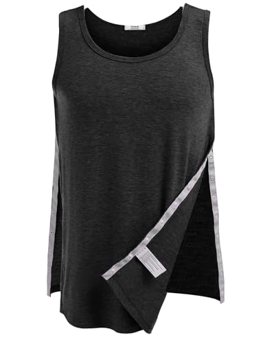 PINSPARK Unisex Shirt nach Schulteroperationen Post Chirurgie Tank Tops Damen Reha Tanktop Herren Snap Open Abreißbar T-Shirts Chemo Rotatorenmanschette Kleidung Schwarz S von PINSPARK