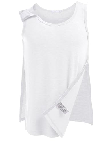 PINSPARK Unisex Shirt nach Schulteroperationen Post Chirurgie Tank Tops Damen Reha Tanktop Herren Snap Open Abreißbar T-Shirts Chemo Rotatorenmanschette Kleidung Weiß XL von PINSPARK