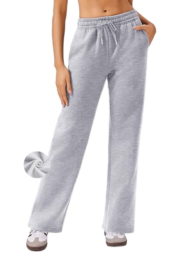 PINSPARK Warme Jogginghose Damen Gefütterte Sporthose mit 4 Taschen Kordelzug Winter Fleece Yoga Hosen Freizeithose Laufhosen Thermohose Traininghose Sweatpants Grau XL von PINSPARK