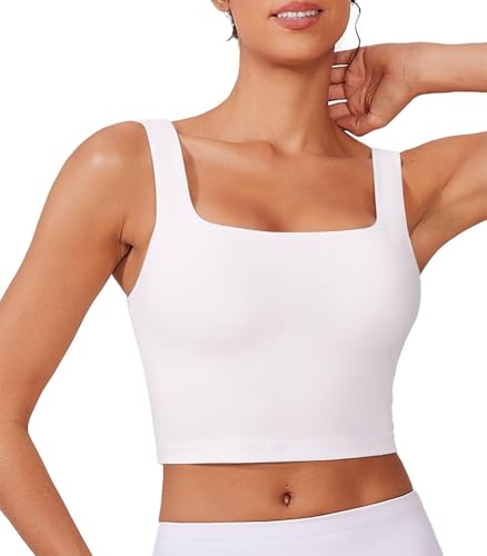 PINSPARK Yoga Bra Damen Bügellos Gepolstert Sport BH Atmungsaktiv Stretch Crop Tops Breiten Trägern Gym BH Winter Lauf Reiten Sport Bra Top Weiß l von PINSPARK