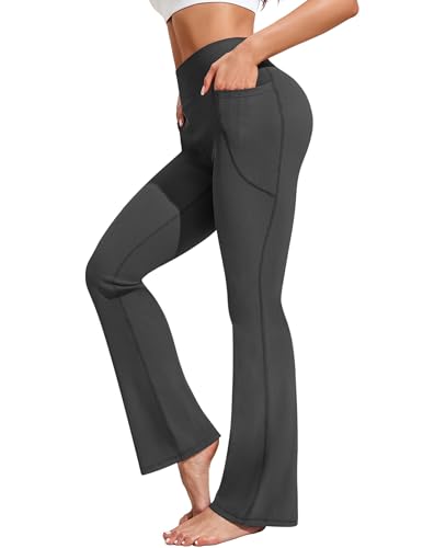 PINSPARK Yogahose Damen Jogginghose Gerippte Bootcut Leggings Hohe Taille Schlaghose Trainingshose mit Taschen von PINSPARK