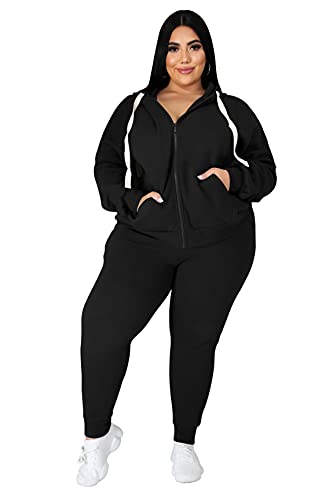 PINSV 2-teiliges Damen-Trainingsanzug, Übergröße, Sweatsuits, Kapuzen-Trainingsanzug, Jogginganzüge, A-Schwarz, 4XL Mehr von PINSV