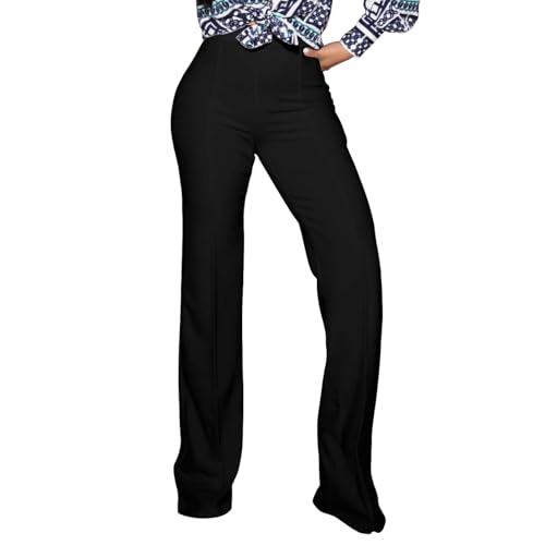 PINSV Damen High Waisted Stretchy Bootcut Pull On Dress Pants Casual Work Pants, 3257 Schwarz, X-Groß PINSV Damen High Waisted Stretchy Bootcut Pull On Dress Pants Casual Work Pants, 3257 Schwarz, X-Groß von PINSV