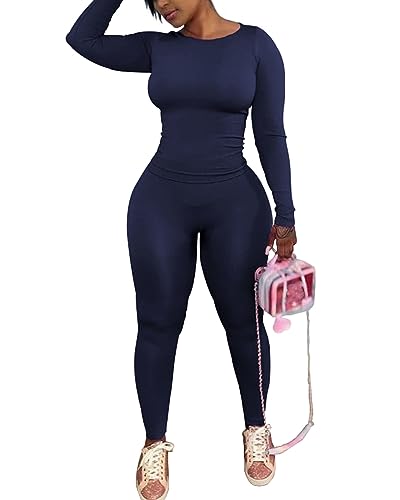 PINSV Lounge-Sets für Frauen 2-teilige Outfits Jogginganzüge, Blau, Large PINSV Lounge-Sets für Frauen 2-teilige Outfits Jogginganzüge, Blau, Large von PINSV