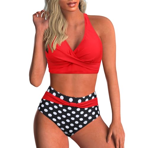 Bikini Damen Bauchweg Große Brüste Badeanzug High Waist Push Up Bikinis für Damen V Ausschnitt Blumenmuster Bademode Bauchkontrolle Zweiteilige Bademode Swimsuit Badeanzug Strand Ties Zweiteiliger von PINTUTU