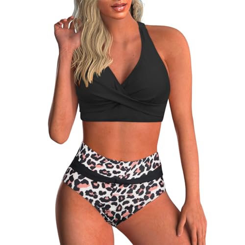 Bikini Damen Bauchweg Große Brüste Badeanzug High Waist Push Up Bikinis für Damen V Ausschnitt Blumenmuster Bademode Bauchkontrolle Zweiteilige Bademode Swimsuit Badeanzug Strand Ties Zweiteiliger von PINTUTU