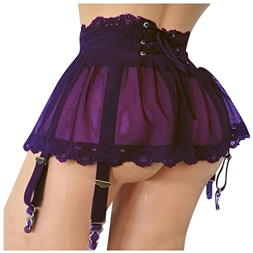 Damen Strapsgürtel Spitze mit 4 Halter Strumpfhalter Strapsen Slips Dessous Set Strumpfband Hüfthalter Strapsgürtel Damen Breit Spitze Strumpfhalter Fashion Costume von PINTUTU