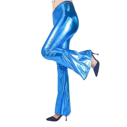 Damen Wetlook Leggings Glitzer Schlaghose Disco Glänz Schlaghose Weite Bein Tanzhosen Vintage 70er Palazzo Hosen Hoher Bund Boot Cut Stretch Smooth Lange Hose Hüfthose Strumpfhose Fashion Costume von PINTUTU