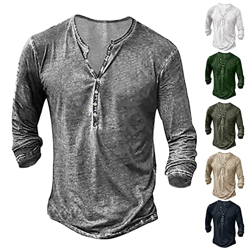 Hemd Herren Langarm/Kurzarm Henley Shirt Männer Freizeithemd Vintage Casual Leicht Baumwolle Slim Fit T-Shirt Freizeithemd Vintage Casual Leicht Baumwolle Slim Fit T-Shirt von PINTUTU