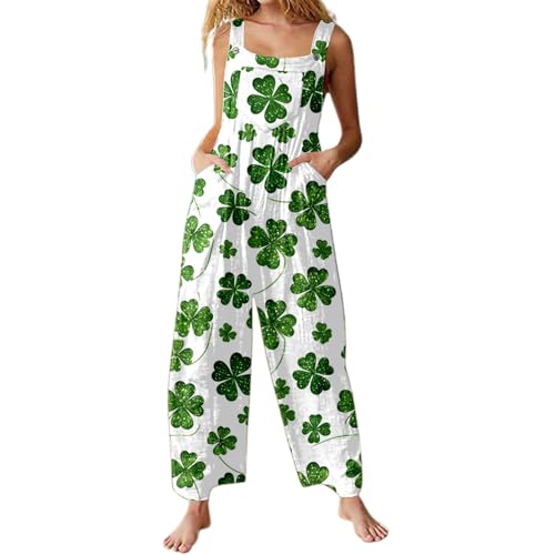 Jumpsuit Damen Lang Kleeblatt Druck St Patricks Day Jumpsuit Mit Taschen Wide Leg Playsuit Rückenfrei Romper Kuschelig Strampler Ärmelloser Onesie Festlich Trägerhose Fashion Costume Jumpsuit Damen Lang Kleeblatt Druck St Patricks Day Jumpsuit Mit Taschen Wide Leg Playsuit Rückenfrei Romper Kuschelig Strampler Ärmelloser Onesie Festlich Trägerhose Fashion Costume von PINTUTU