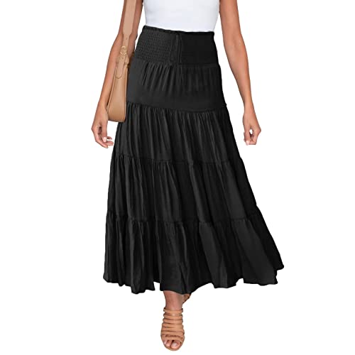 Lang Rock Damen Chiffon Bohemien Einheitsgröße Maxirock Verstellbares Riemen Kleid Urlaub Sommerrock Strandkleider Maxi Skirt Faltenrock Strandrock Freizeitrock von PINTUTU