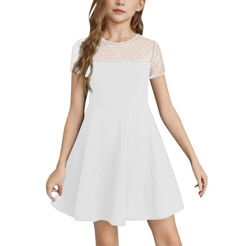 Mädchen Prinzessin Kleider, Festliches Prinzessin Kleid Kinder Kontrast Mesh Kurzarm Puff Sommerkleider Sommerkleider Elegant A-Linie Partykleid 5-16 Jahre von PINTUTU