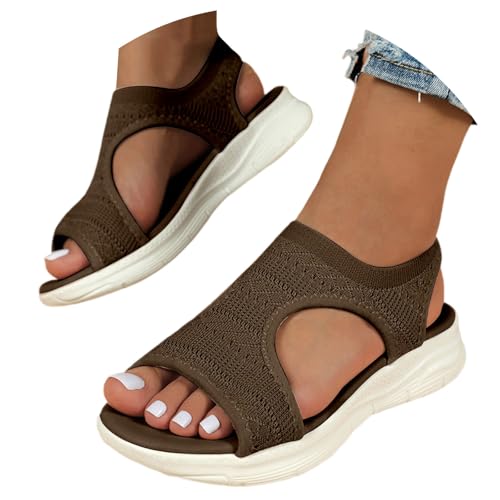 Orthopädische Sandalen Damen, Waschbare Slingback Mit Weiches Fussbett Sandalen Sommerschuhe Riemchensandalen Sandaletten Bequem Breite füße Leichte Barfuß Sandalen Flache Strick Mesh Strandschuhe von PINTUTU
