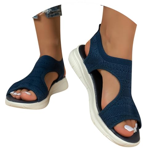 Orthopädische Sandalen Damen, Waschbare Slingback Mit Weiches Fussbett Sandalen Sommerschuhe Riemchensandalen Sandaletten Bequem Breite füße Leichte Barfuß Sandalen Flache Strick Mesh Strandschuhe von PINTUTU