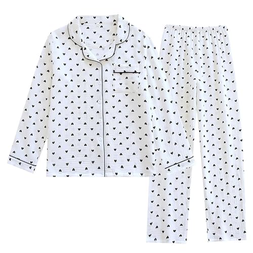 PINTUTU Damen Herz Mitte Webstoff Hemd-Hose Pyjama Pajama Set Zweiteilige von PINTUTU