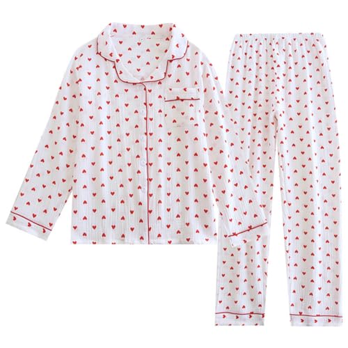 PINTUTU Damen Herz Mitte Webstoff Hemd-Hose Pyjama Pajama Set Zweiteilige von PINTUTU