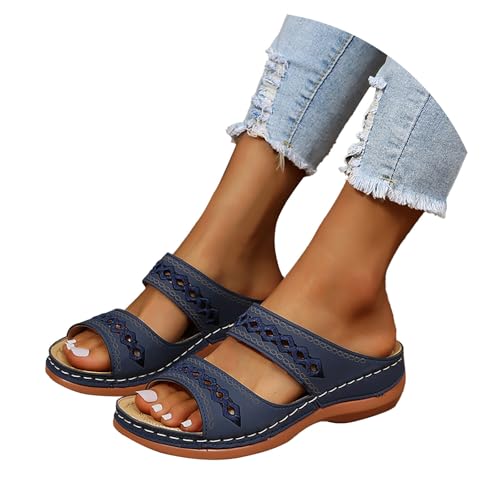 PINTUTU Damen Orthopädische Sandalen Atmungsaktive Schlappen Pantoletten Elegante Sommer Peep Toe Hausschuhe Keil PU-Leder Pantoffeln Gummi Plateau Pantoffeln Freizeit Strandschuhe von PINTUTU