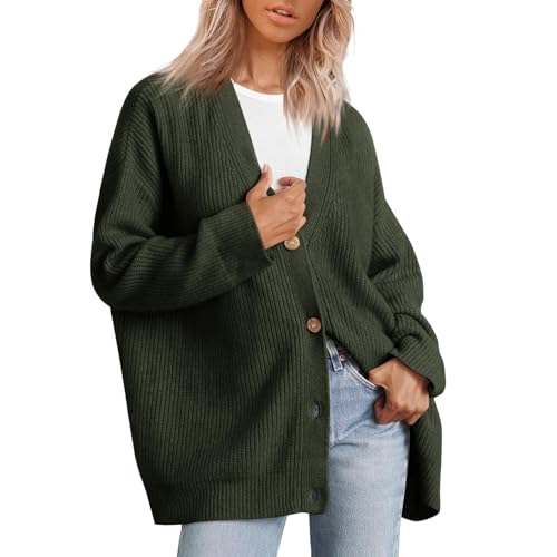 PINTUTU Damen Strickjacke Strick Cardigan Lange Elegant Strickjacken mit Knöpfen Strickwaren Übergroße Pullover Strickmantel für Winter Frühling Mode Strickjacken Mantel von PINTUTU