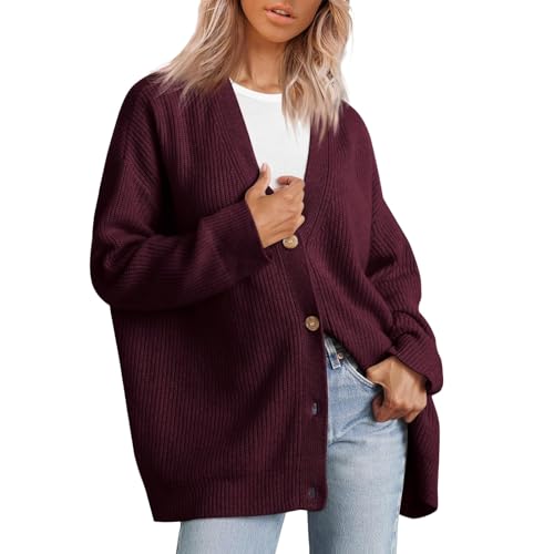 PINTUTU Damen Strickjacke Strick Cardigan Lange Elegant Strickjacken mit Knöpfen Strickwaren Übergroße Pullover Strickmantel für Winter Frühling Mode Strickjacken Mantel von PINTUTU