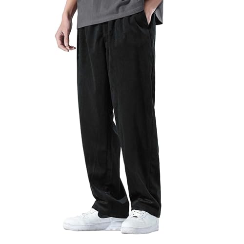 PINTUTU Herren Cordhose mit Weitem Bein Freizeithosen Cord Hose Männer mit Tasche Kordelzug Elastische Taille Corduroy Hose Straight Baggy Hose Warme Winter Fleece Hosen Outdoorhose von PINTUTU