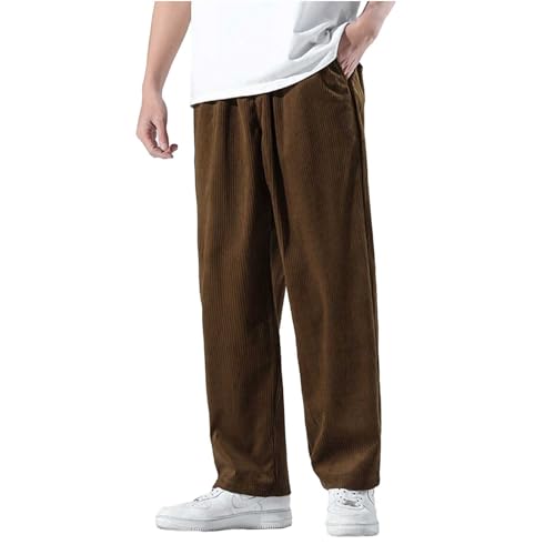 PINTUTU Herren Cordhose mit Weitem Bein Freizeithosen Cord Hose Männer mit Tasche Kordelzug Elastische Taille Corduroy Hose Straight Baggy Hose Warme Winter Fleece Hosen Outdoorhose von PINTUTU