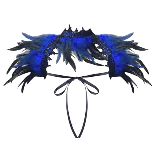 PINTUTU Pfau Kostüm Damen Spitze Federschal Vintage Feder Schal Umhänge Schulterumhang Cape Gothic Federboa Kostüm Vogel Karneval Kostüm Samba Kostüm für Karneval Halloween Maskerade von PINTUTU