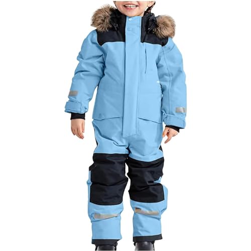 PINTUTU Schneeanzug Kinder Unisex Skioverall Fleece Wasserdicht Schneeoverall mit Kapuze Skianzug Winddicht Winter Daunenjacke Verdickt Atmungsaktiv Skihose Warmes Outdoor Winteranzug Warm von PINTUTU