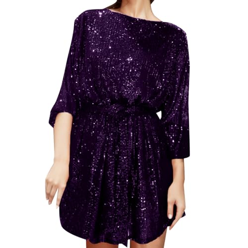 Pailettenkleider für Damen Glitzer Kleid Partykleid Hochzeit Cocktailkleid Elegant Hochzeitskleid Langarm Festlich Party Pailletten Kleider Glitzerkleid Abendkleid Silvester Outfit Gold Silber Rock von PINTUTU