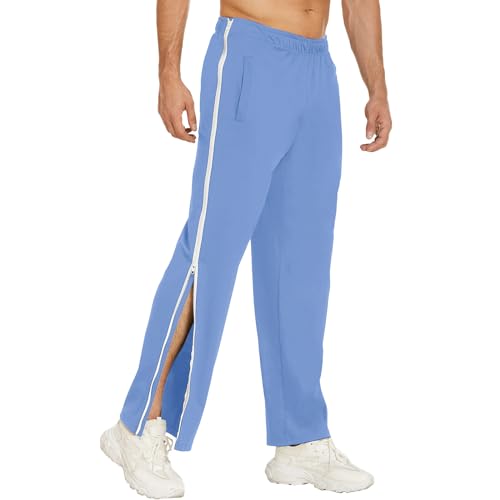 Reha Hose Damen Herren Seitlich Zu Öffnen Baggy Trainingshose mit Seitlichem und Reißverschluss Am Bein Weites Bein Schnellfickerhose Druckknöpfen Sporthose Freizeithose Breite Jogginghose Sportswear von PINTUTU