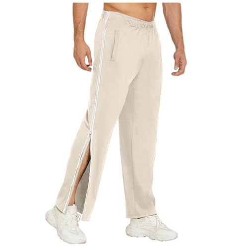 Reha Hose Damen Herren Seitlich Zu Öffnen Baggy Trainingshose mit Seitlichem und Reißverschluss Am Bein Weites Bein Schnellfickerhose Druckknöpfen Sporthose Freizeithose Breite Jogginghose Sportswear von PINTUTU