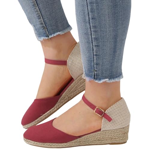 Sandalen Damen Orthopädische Vorne Geschlossen Tanzschuhe Sommerschuhe mit Keilabsatz Trendige Sandalen Verbenas Espadrilles mit Riemchen Wedges Plateau Sandalen Sommer Sandalen Keilsandalen Sandalen von PINTUTU