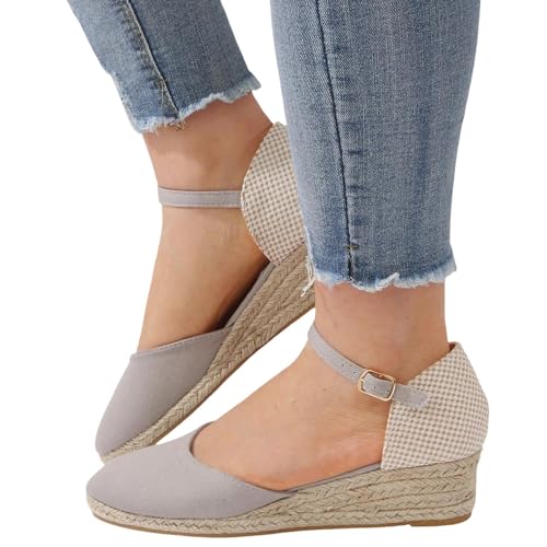 Sandalen Damen Orthopädische Vorne Geschlossen Tanzschuhe Sommerschuhe mit Keilabsatz Trendige Sandalen Verbenas Espadrilles mit Riemchen Wedges Plateau Sandalen Sommer Sandalen Keilsandalen Sandalen von PINTUTU