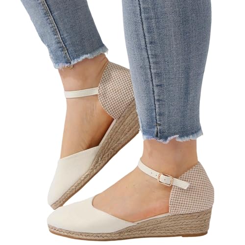 Sandalen Damen Orthopädische Vorne Geschlossen Tanzschuhe Sommerschuhe mit Keilabsatz Trendige Sandalen Verbenas Espadrilles mit Riemchen Wedges Plateau Sandalen Sommer Sandalen Keilsandalen Sandalen von PINTUTU
