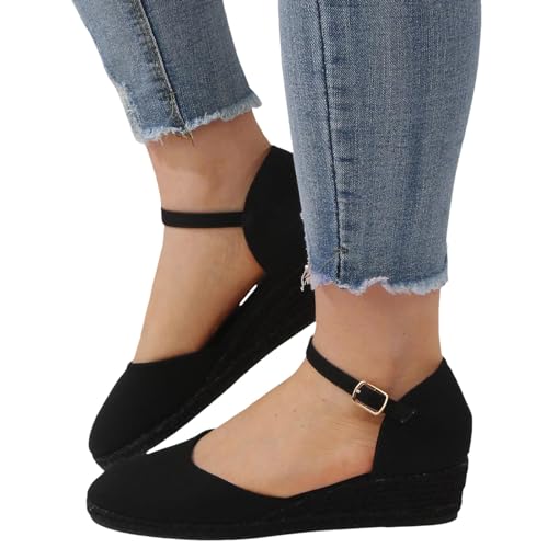 Sandalen Damen Orthopädische Vorne Geschlossen Tanzschuhe Sommerschuhe mit Keilabsatz Trendige Sandalen Verbenas Espadrilles mit Riemchen Wedges Plateau Sandalen Sommer Sandalen Keilsandalen Sandalen von PINTUTU