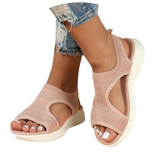 Sandalen Damen Sommer Breite Füße Orthopädische Schuhe Bequeme Flach Sandaletten Leichte Barfuss Sandalette Mesh Weiche Sohle Sport Casual Sommerschuhe von PINTUTU