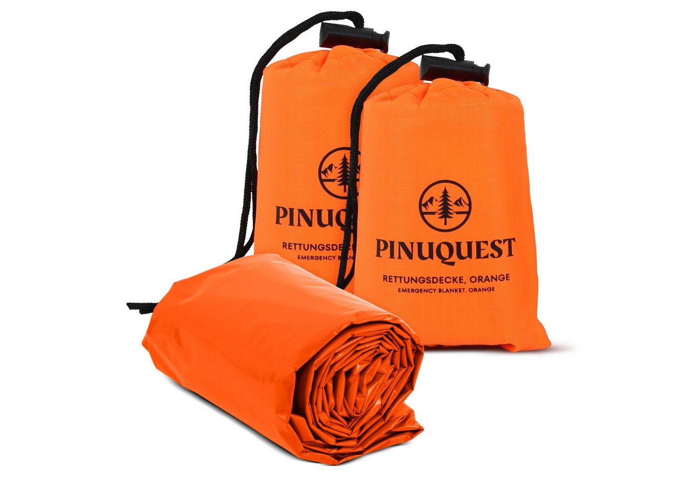 PINUQUEST Erste-Hilfe-Set Rettungsdecke signalorange silber 26µm, (2 St), wind- und wasserdicht Notfalldecke Rettungsfolie, 210x160cm von PINUQUEST