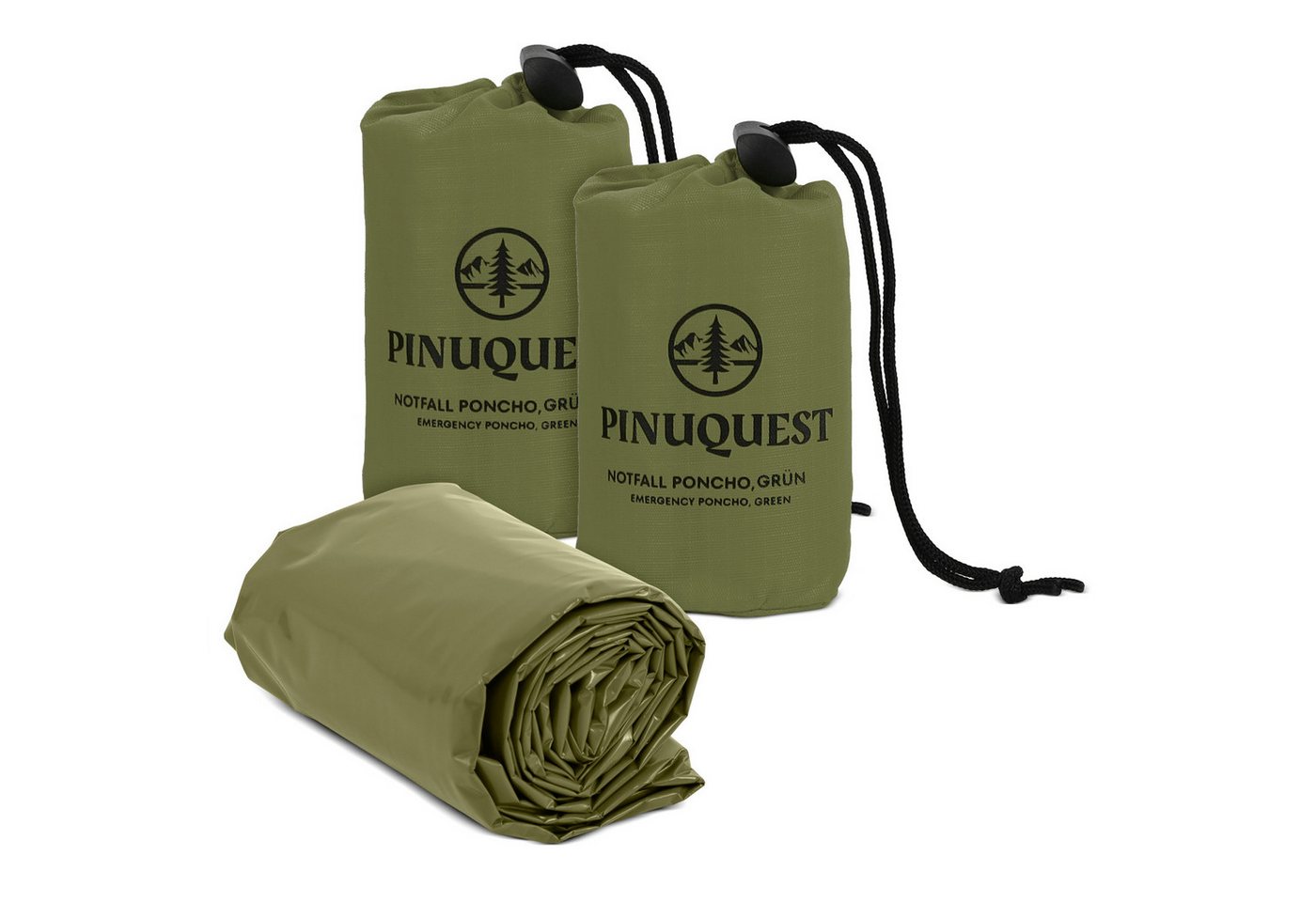 PINUQUEST Regenponcho Notfall-Poncho 26 µm grün (2-St) Poncho für Notfälle, Notponcho Wärmereflexion, wasserdicht winddicht von PINUQUEST